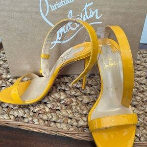 Christian Louboutin Yellow Patent Ankle-Strap Stiletto Sandals
